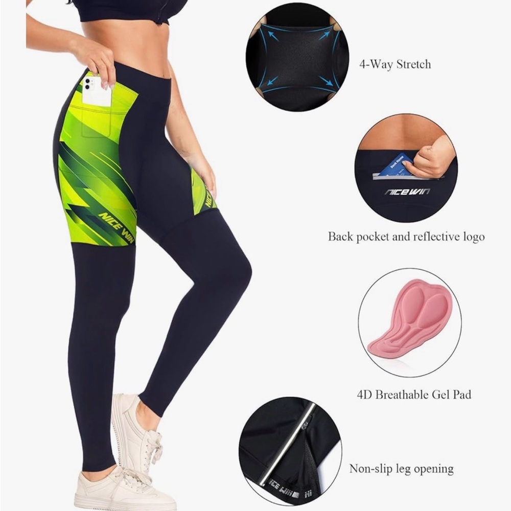 Women's Black and Green cycling fleece Leggings